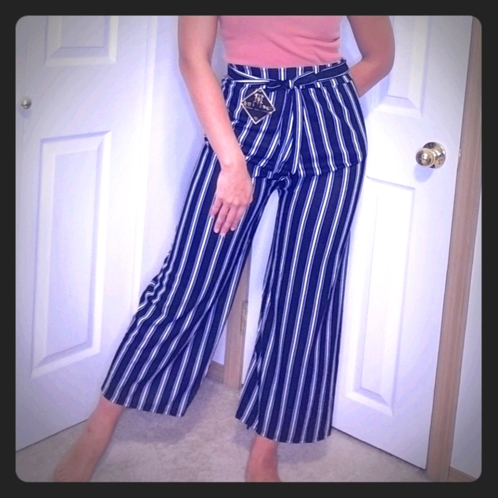 High waisted black white striped pants